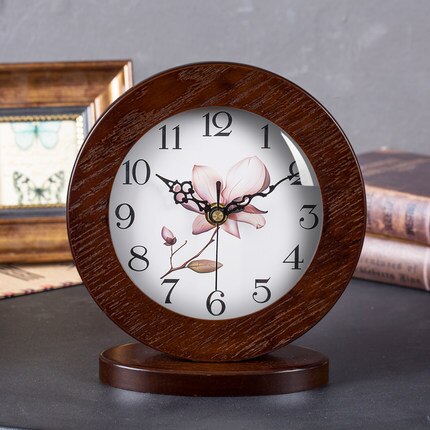 Runde Vintage Tischuhr aus Holz