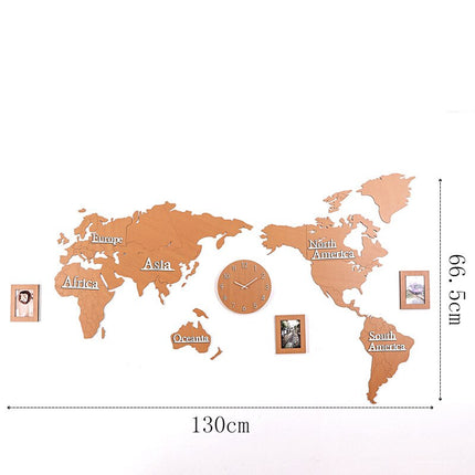 Weltkarte Wanduhr Aufkleber in Holzoptik