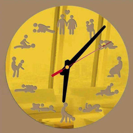 Schwarze Kamasutra Wanduhr mit Spiegelausschnitt