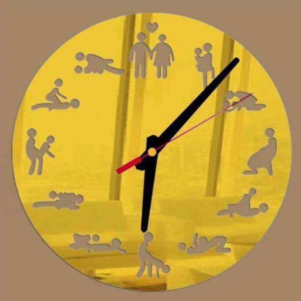 Schwarze Kamasutra Wanduhr mit Spiegelausschnitt