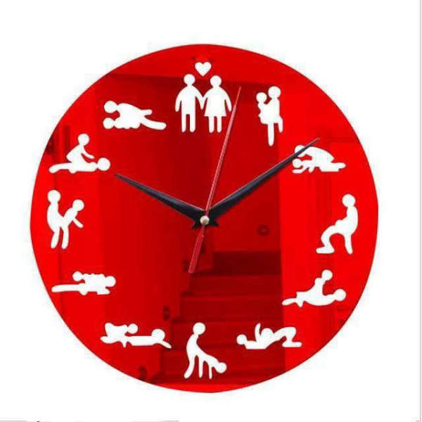 Moderne Kamasutra Wanduhr mit Spiegeleffekt