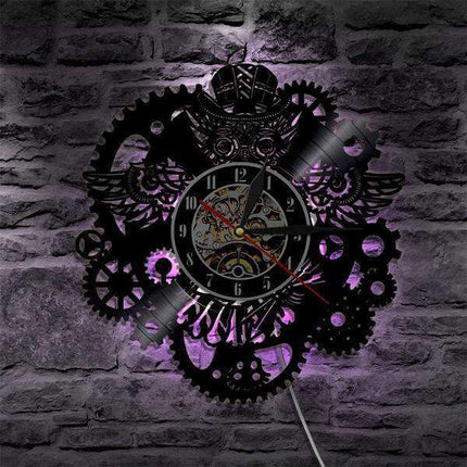 LED Steampunk Wanduhr Eule Zahnräder