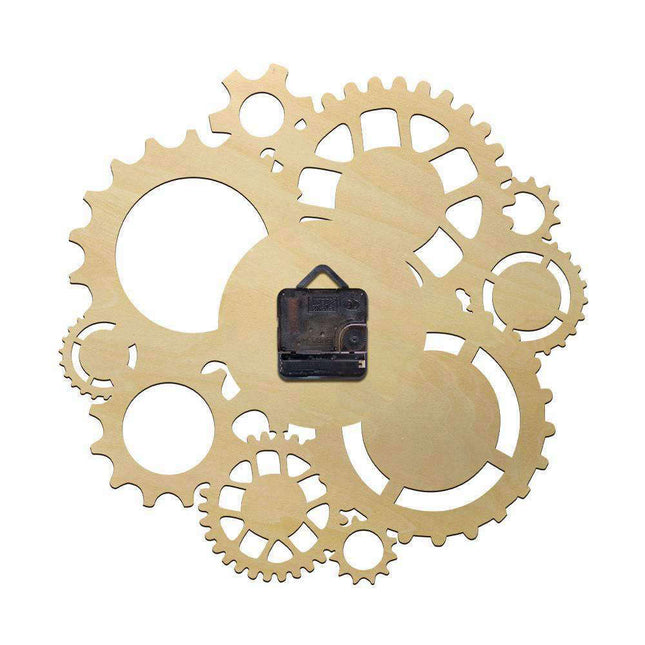 Wanduhr aus Holz mit Zahnrädern