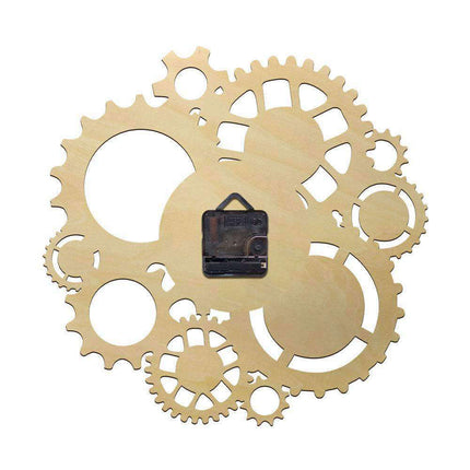 Wanduhr aus Holz mit Zahnrädern