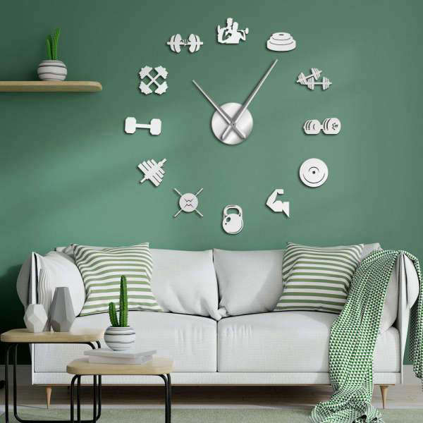 3D Wanduhr für Fitnessstudio Kraftsport