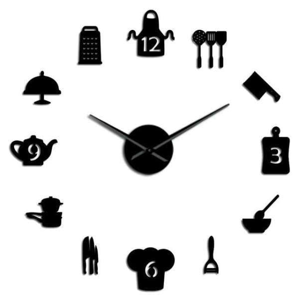 3D Wanduhr für Küche Kochutensilien