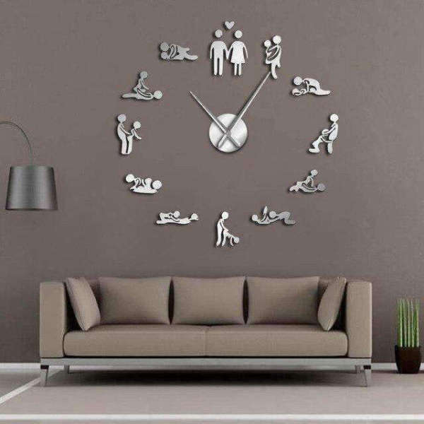 Große DIY Kamasutra Wanduhr Spiegeleffekt Gold