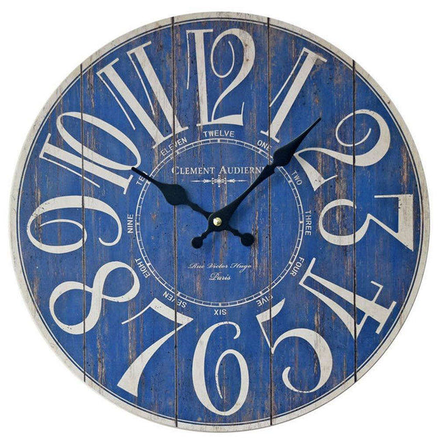 Große blaue Retro Wanduhr Holz