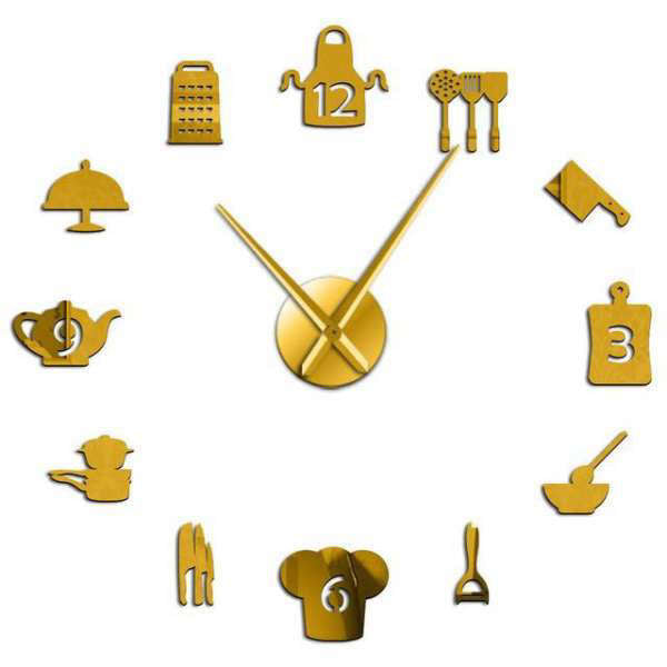 3D Wanduhr für Küche Kochutensilien