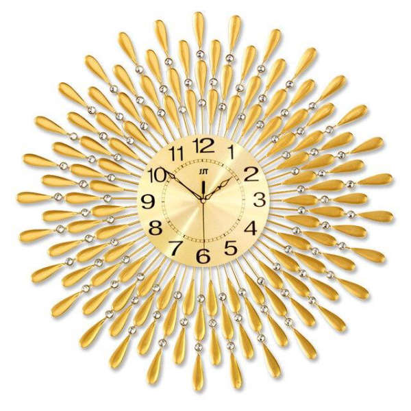 Große Sonne Wanduhr Gold mit Kristallen