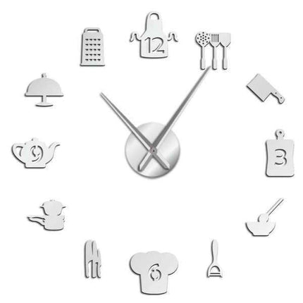 3D Wanduhr für Küche Kochutensilien
