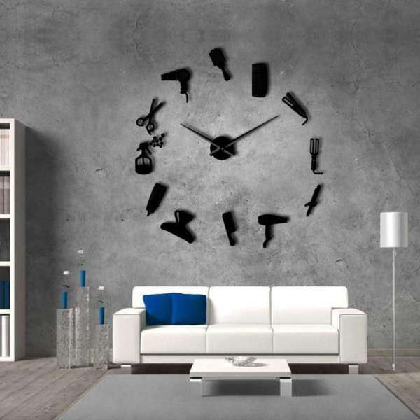 Wanduhr Wandtattoo für Friseur Salon