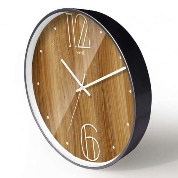 Design Wanduhr aus Glas Holzoptik
