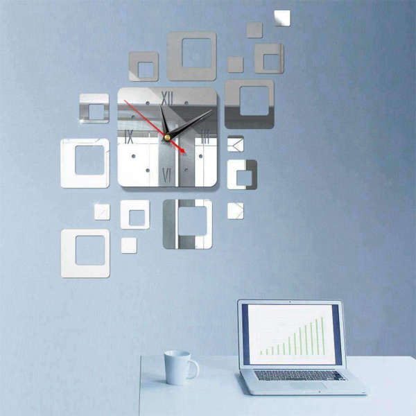 Quadratische Design Wanduhr mit Spiegeldekor