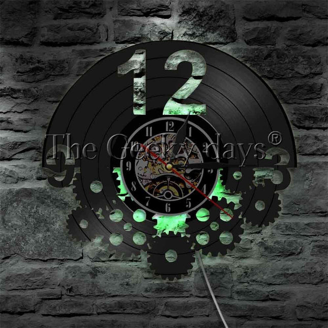 Steampunk Wanduhr Schallplatte mit LED