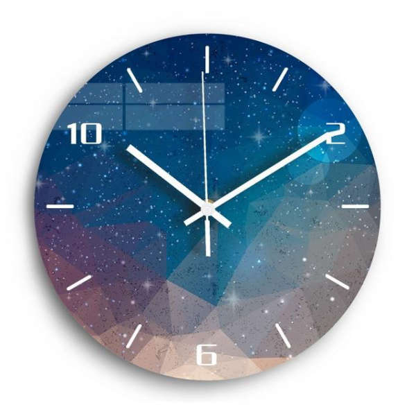 Leise Design Wanduhr Sternenhimmel blau
