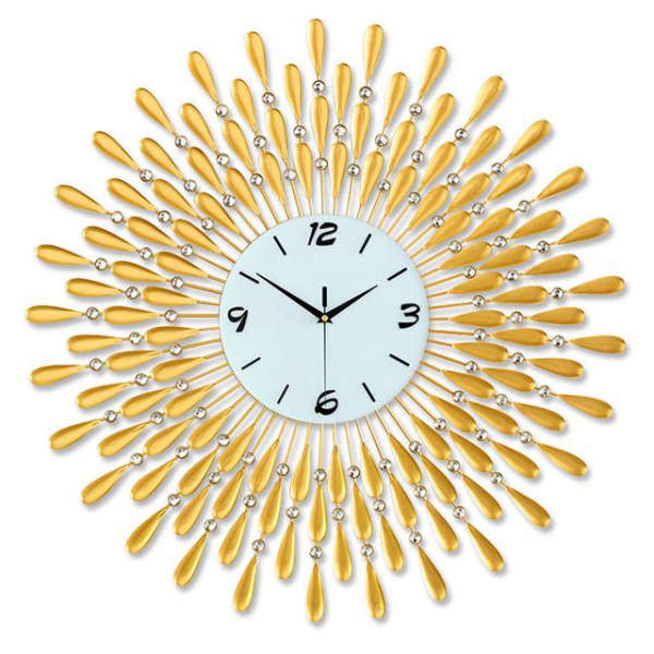 Große Sonne Wanduhr Gold mit Kristallen