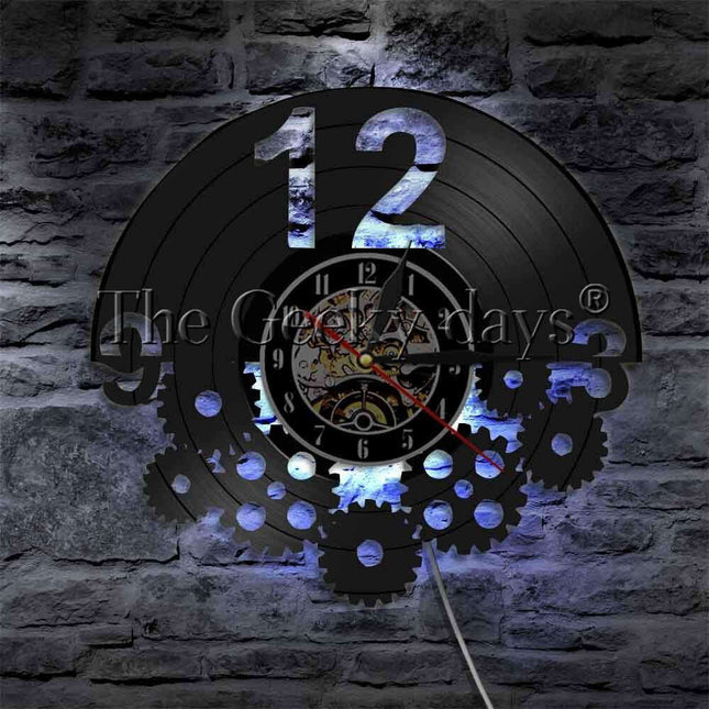 Steampunk Wanduhr Schallplatte mit LED