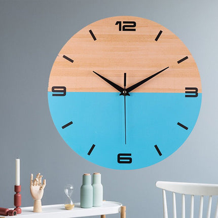 Moderne Wanduhr Holz Blau zweifarbig