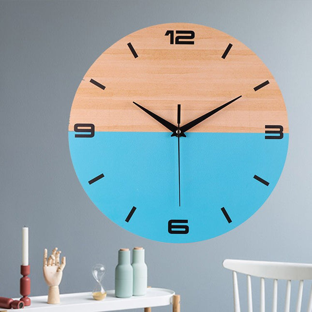 Moderne Wanduhr Holz Blau zweifarbig
