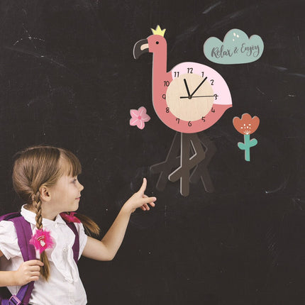 Kinder Wanduhr in Flamingo-Form