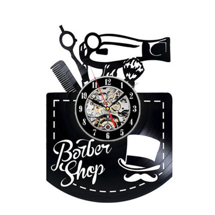 Schallplattenuhr für Friseursalon Barbershop Deko