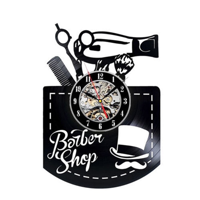Schallplattenuhr für Friseursalon Barbershop Deko