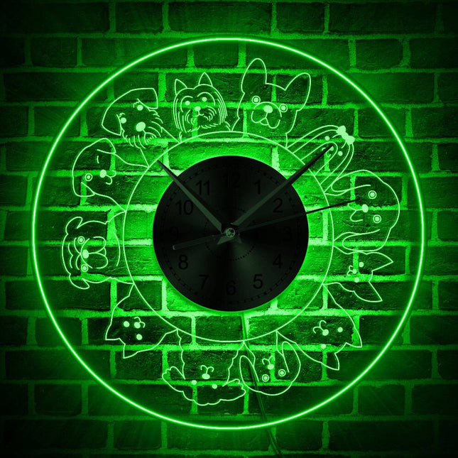 Hunde Rassen Wanduhr mit LED-Beleuchtung