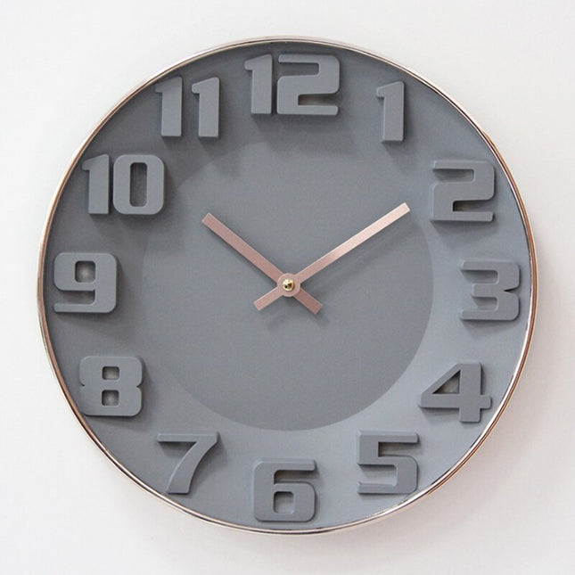 Skandinavische Wanduhr in Grau 3D-Ziffern