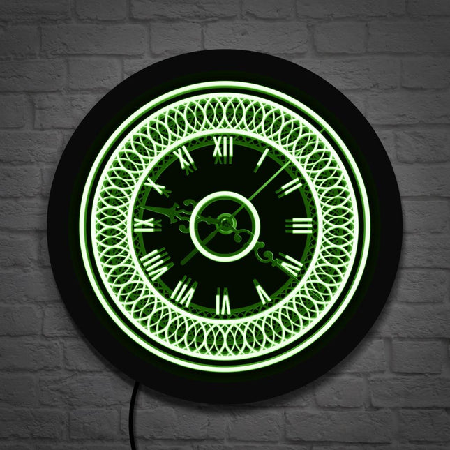 LED Wanduhr mit klassischem Ornament-Design