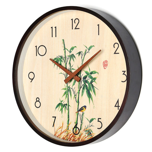 Wanduhr Holz mit Bambus Motiv