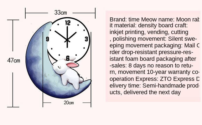 Süße Kinderzimmer Wanduhr Hase auf Mond