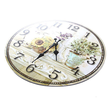 Vintage Wanduhr mit Sonnenblumen-Stillleben