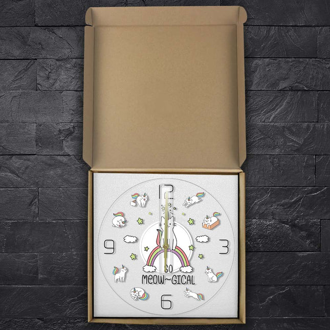 Kinder-Wanduhr mit süßen Einhorn-Katzen
