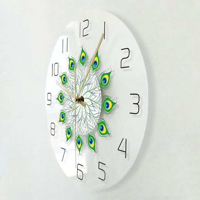 Wanduhr mit elegantem Pfauenfedern-Design