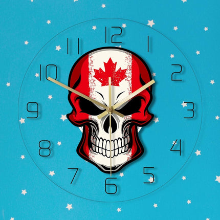 Wanduhr Totenkopf mit Kanada-Flagge