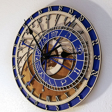 Astronomische Wanduhr aus Holz Blau