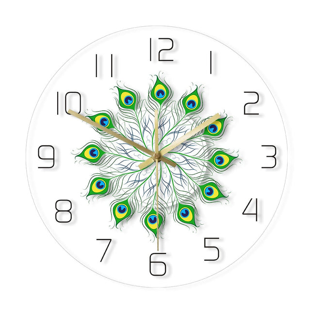 Wanduhr mit elegantem Pfauenfedern-Design