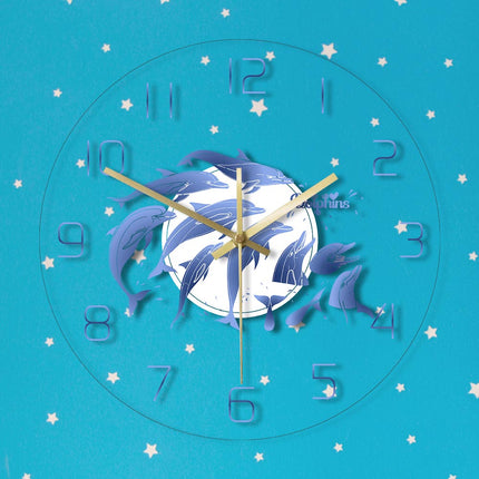 Acryl-Wanduhr mit springenden Delfinen