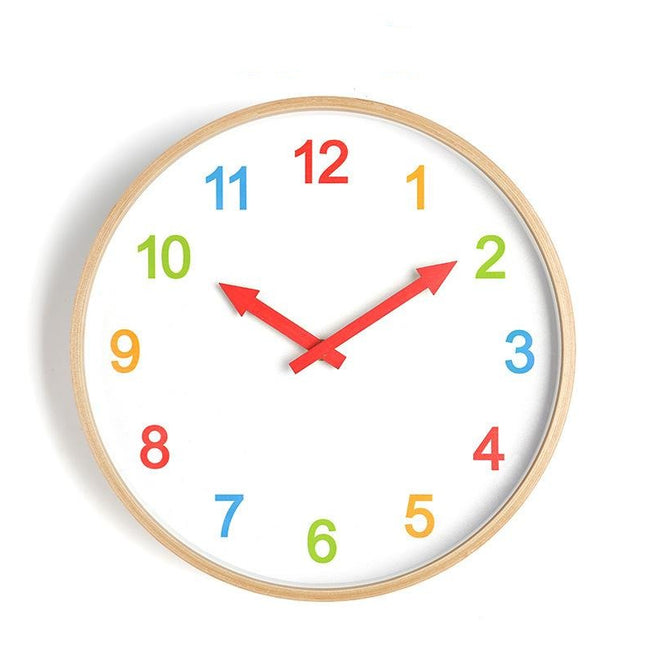 Lernuhr Holz mit bunten Zahlen