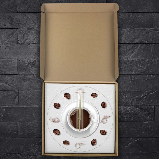 Küchenuhr-Design mit Kaffeetasse und Bohnen