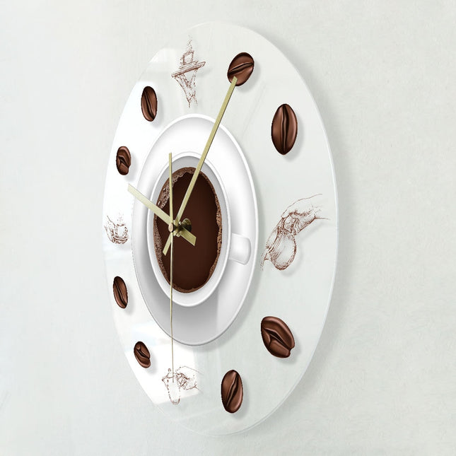 Küchenuhr-Design mit Kaffeetasse und Bohnen