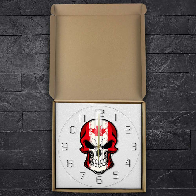 Wanduhr Totenkopf mit Kanada-Flagge
