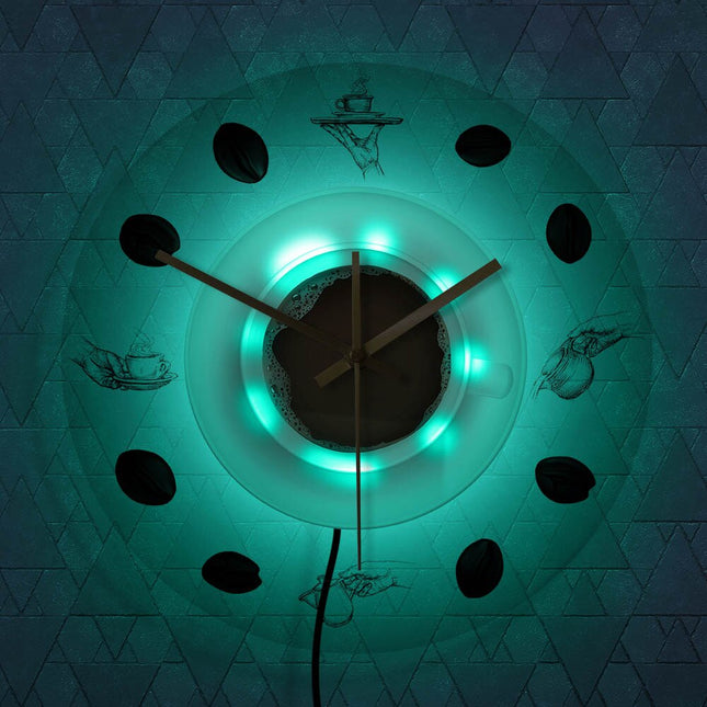 Küchenuhr-Design mit Kaffeetasse und Bohnen