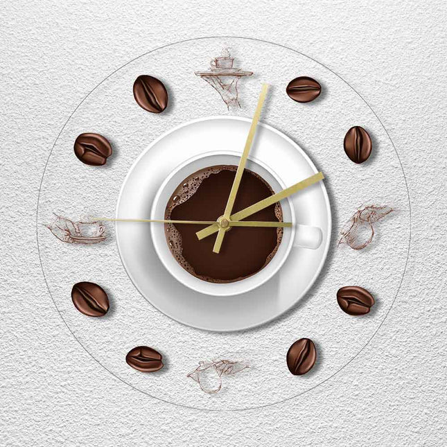 Küchenuhr-Design mit Kaffeetasse und Bohnen