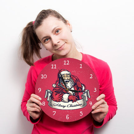 Rote Weihnachtsuhr mit Weihnachtsmann Motiv