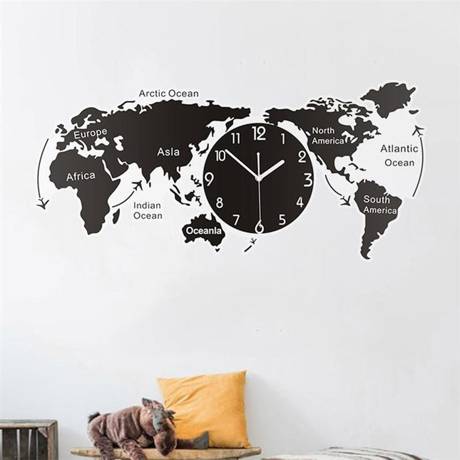 Große Weltkarte Wanduhr 3D schwarz
