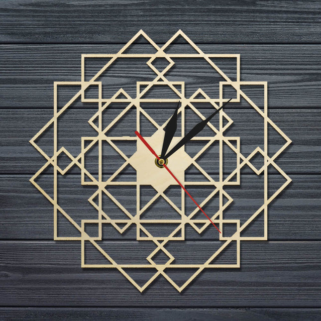 Geometrische Wanduhr Holz Mandala Design