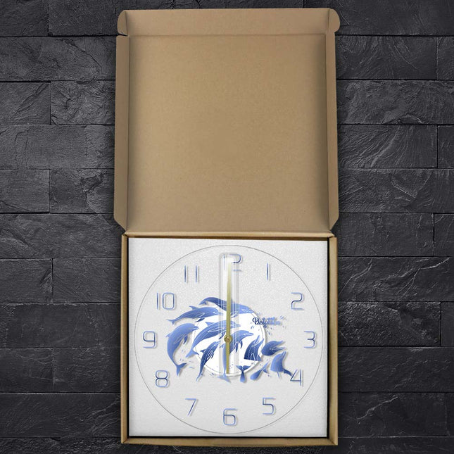 Acryl-Wanduhr mit springenden Delfinen