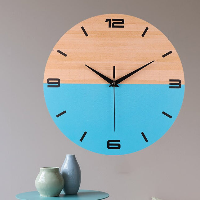 Moderne Wanduhr Holz Blau zweifarbig